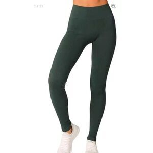 NUX Forest Green Ribbed Leggings Workout Athleisure Size Small